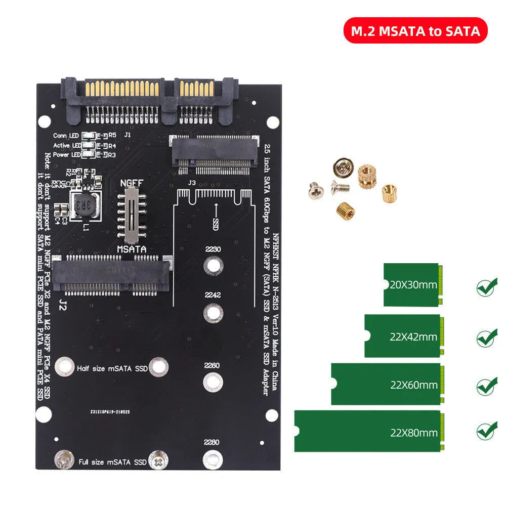 SATA3 to M.2 NGFF mSATA SSD conversion adapter board measuring 50mm x 30mm in black or blue colour