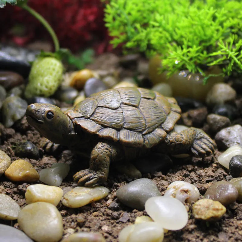 Handcrafted resin turtle garden ornament measuring 8cm long with realistic texture and pastoral style