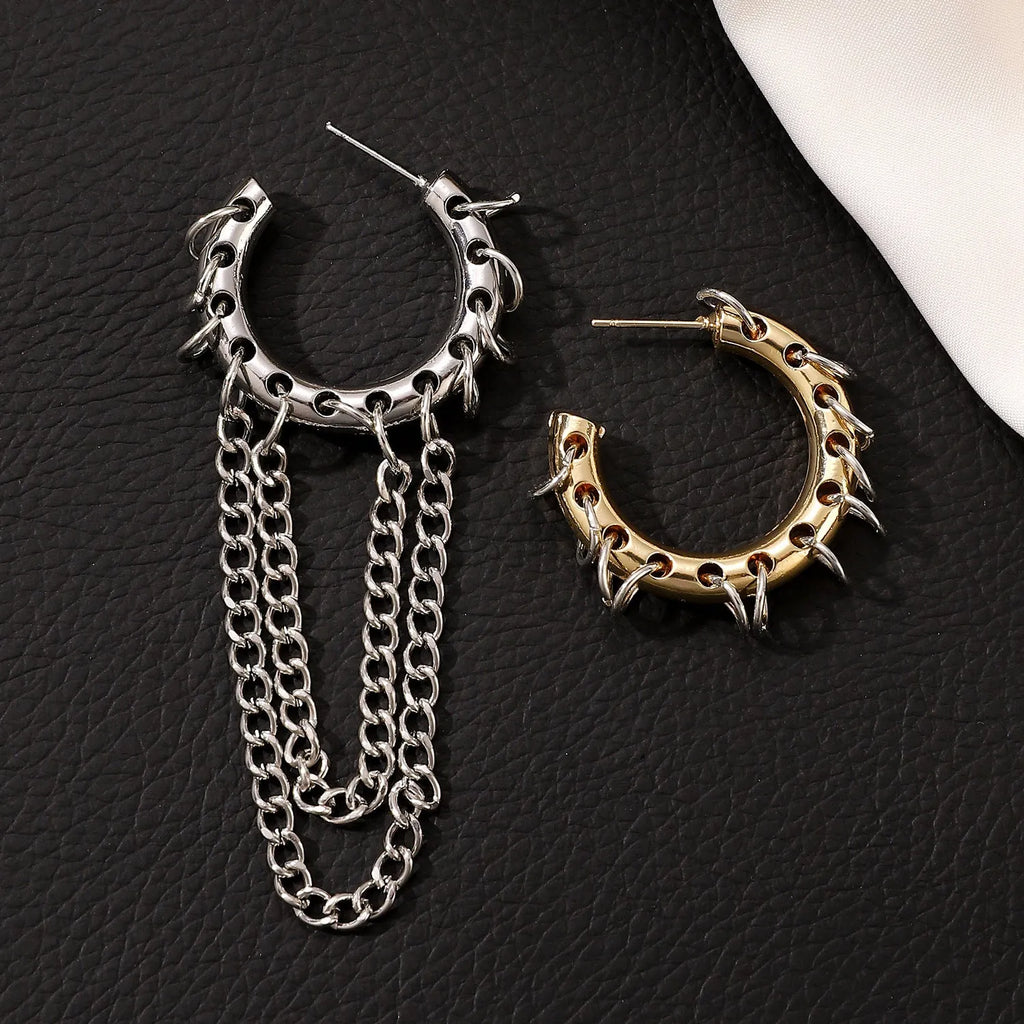 Punk long tassel earrings in alloy with electroplated finish, round geometric colour collision design, women's jewellery