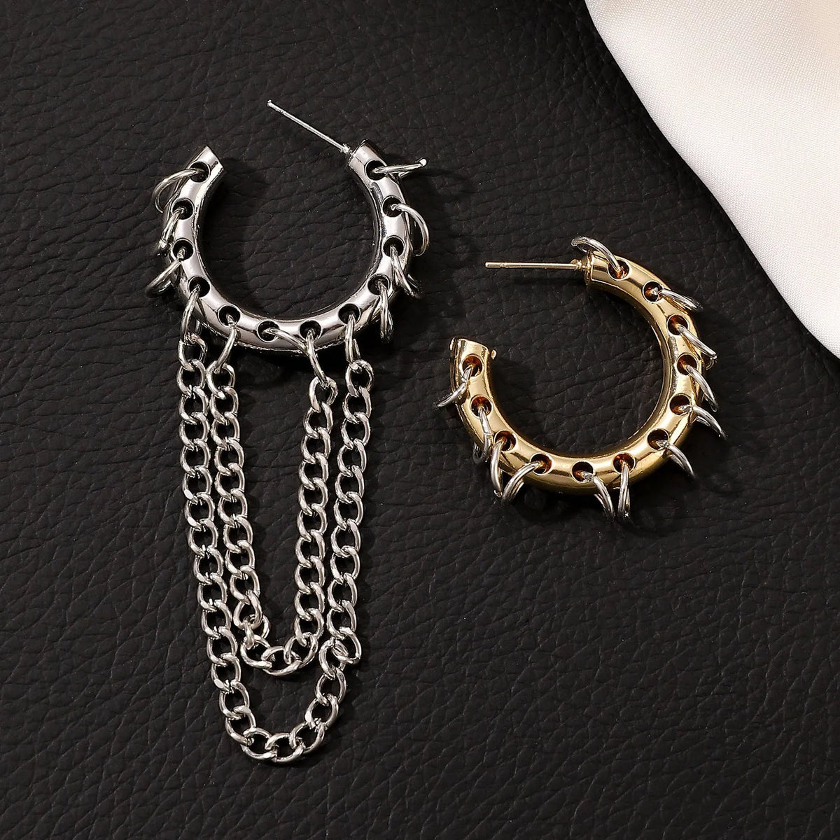 Punk long tassel earrings in alloy with electroplated finish, round geometric colour collision design, women's jewellery