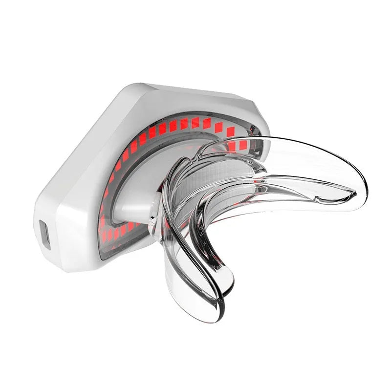 White plastic red light lip care instrument with DC 5V 2A input and 3.7V 450mAh cell