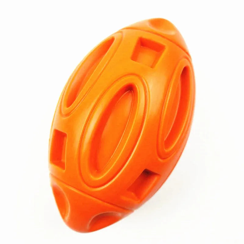 Blue green orange natural rubber squeaky dog chew ball with surface grooves for medium large breed dogs