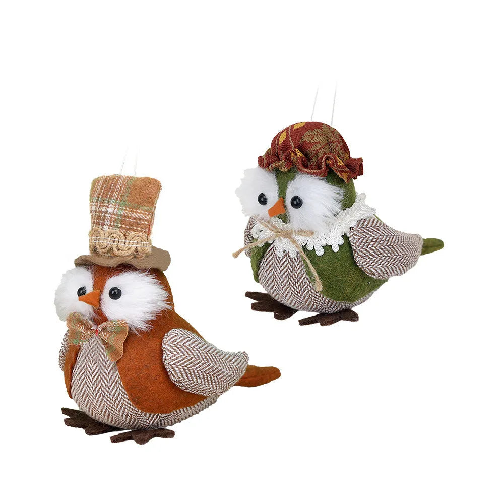 Handcrafted owl pendant ornament with harvest design for Thanksgiving window or desktop display