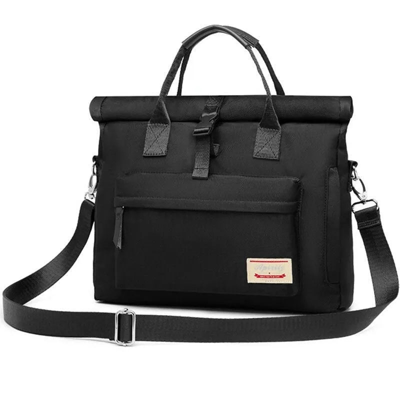 Shockproof anti-drop laptop bag in waterproof nylon showing beige grey, cherry blossom pink, and starry black colour options