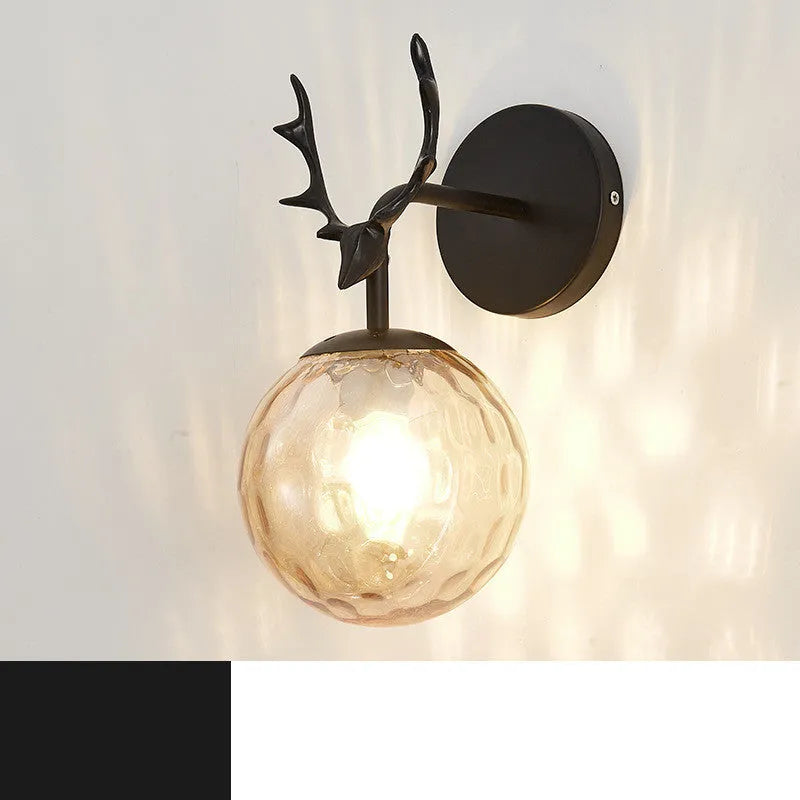 Round glass wall lamp in Nordic style with E27 holder, showing light colour options like golden creamy white