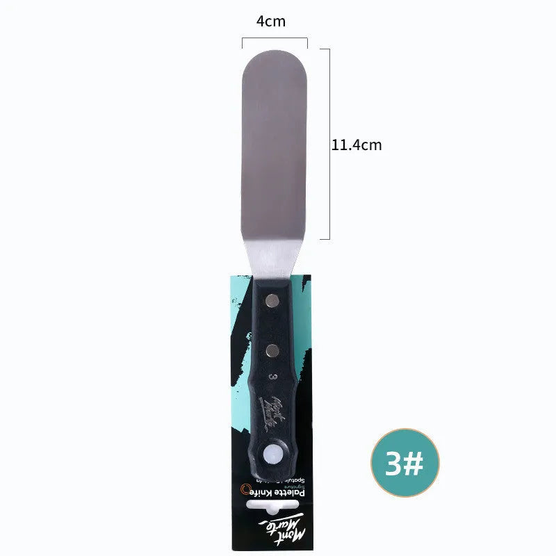 Set of three stainless steel palette knives for oil and acrylic painting