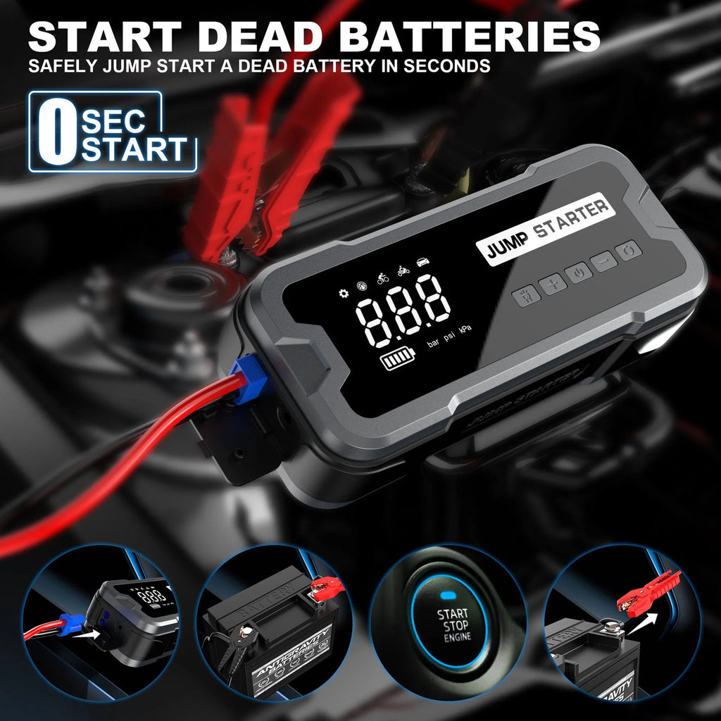 CY53 model car jump starter and tyre inflator combo unit with digital display screen