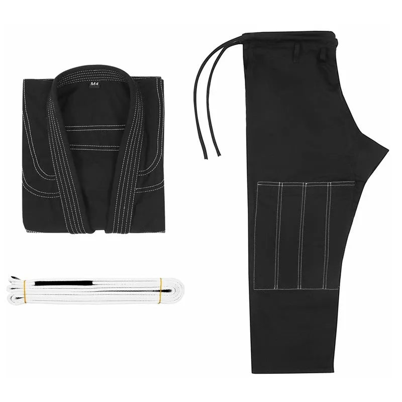 Brazilian Jiu-Jitsu training clothing set in cotton blend fabric showing black, gray, rose red, blue, and white colour options