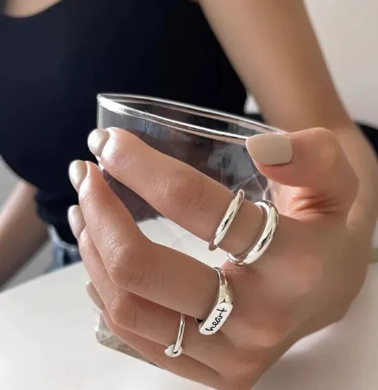 925 sterling silver adjustable open ring for women in minimalist Korean style, shown in Style1 or Style2 colour option.