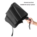 Tri-fold folding umbrella with iron frame shown in street style design with manual opening mechanism