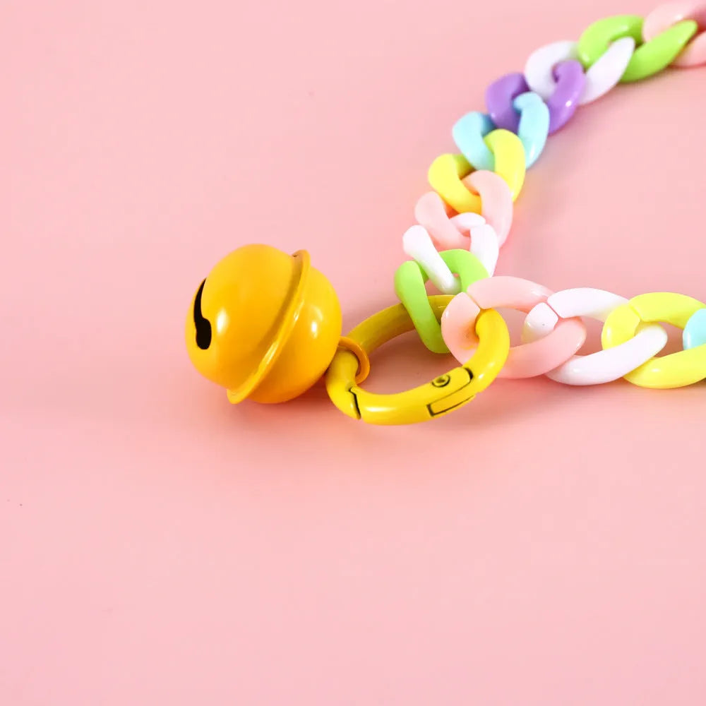 Adjustable pet collar in macaron candy colours with plastic construction and monochrome pattern