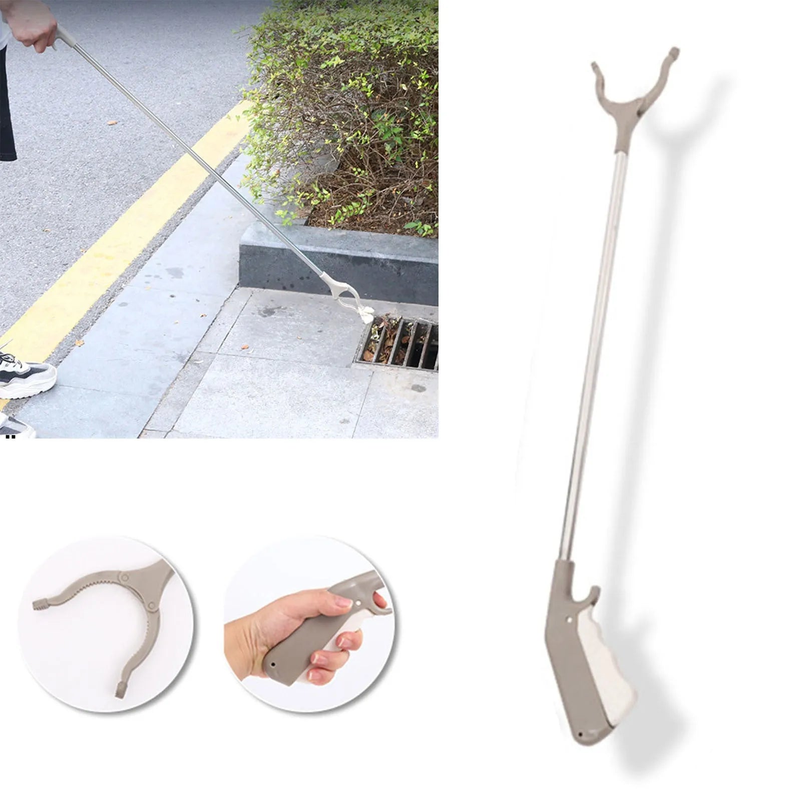 40 cm stainless steel bending-free pliers with push-type handle for one-handed garbage collection