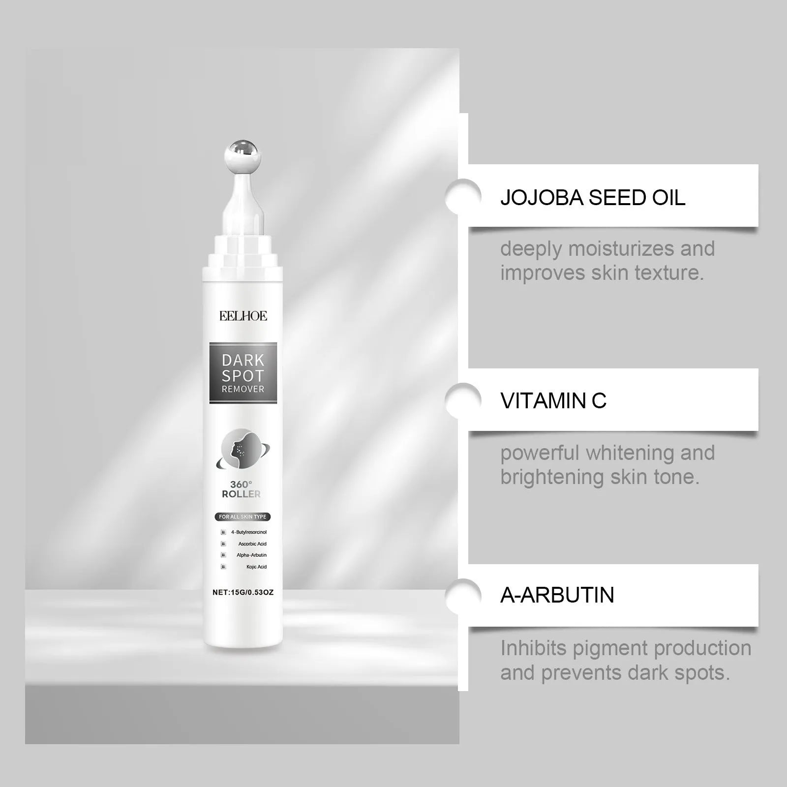 15g jar of facial essence cream with jojoba oil and brightening actives for moisturising and skin tone