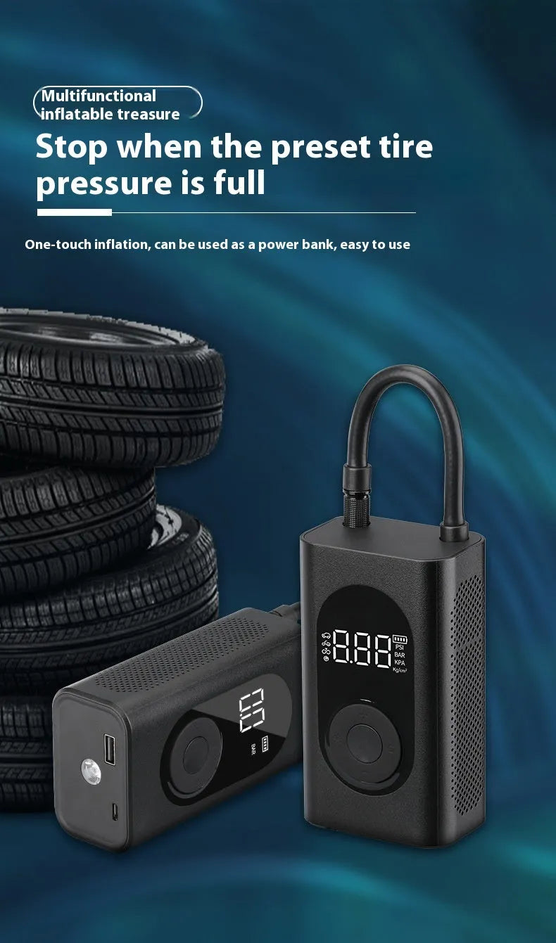 Portable wireless tyre inflator for cars motorcycles bicycles with power bank and torch functions