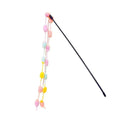Rainbow cotton candy plush cat teaser on a long, bite-resistant stick with a bell inside.