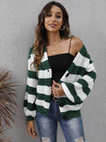 Women's striped cardigan sweater in deer plush fabric with button stitching, available in multiple colours and sizes.