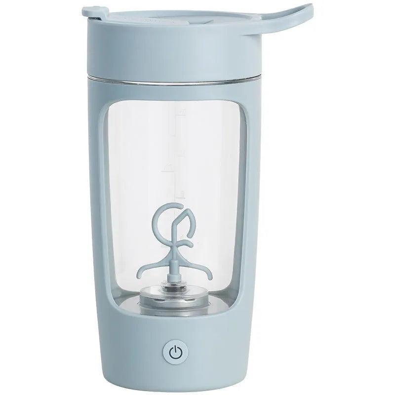 Portable automatic blender cup in black, blue, pink, or white showing 650ml capacity.