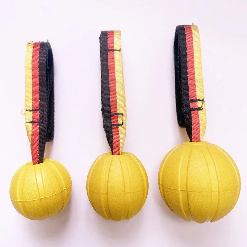 Floating EVA pet training ball in camouflage colour with 7cm diameter measurement shown