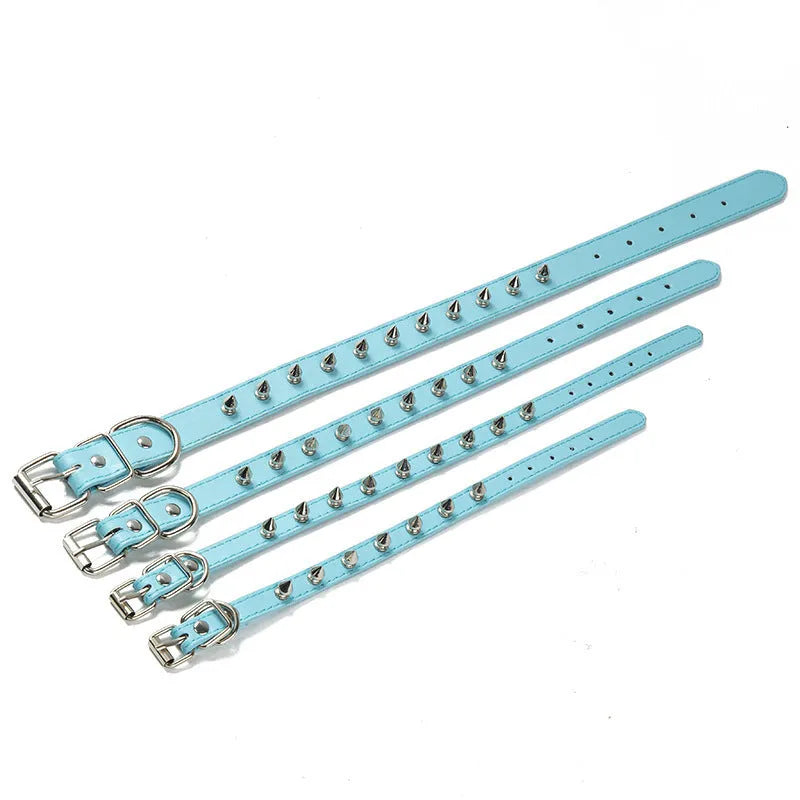Thickened PU leather dog collar with metal studs and an alloy buckle in a choice of six colours.