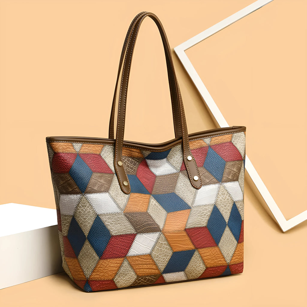 Women's blue brown PVC handbag with sandwich pocket design for business and travel