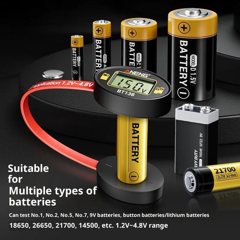 BT138 small portable digital display battery detector with magnetic battery level tester function