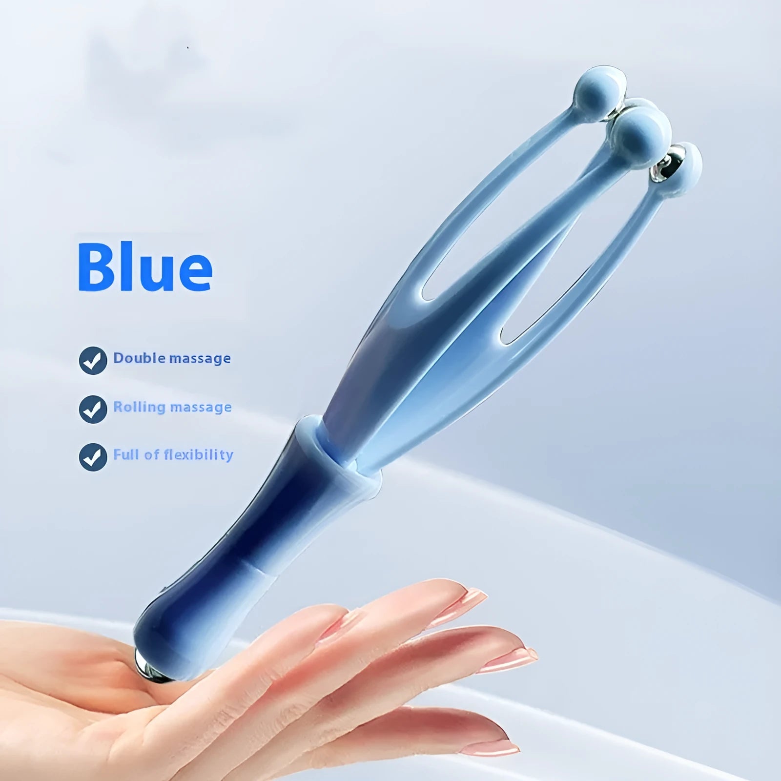 Blue and white finger massager with 5 steel balls for hand joint care