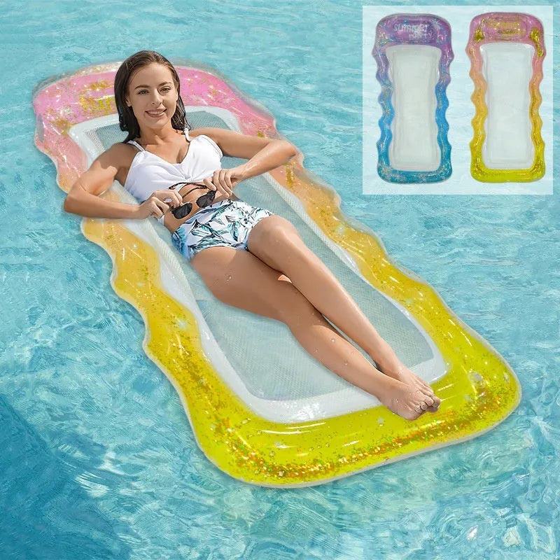 180cm long PVC inflatable floating row with gradient colours in pool setting