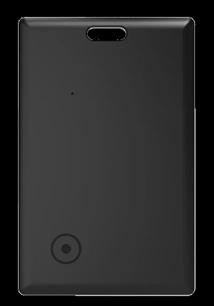 Black wireless rechargeable GPS tracker card compatible with Android and Apple Findmy AirTag