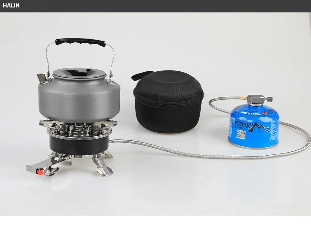 Silver foldable stainless steel split stove with 100cm hose, packed size 155x125mm