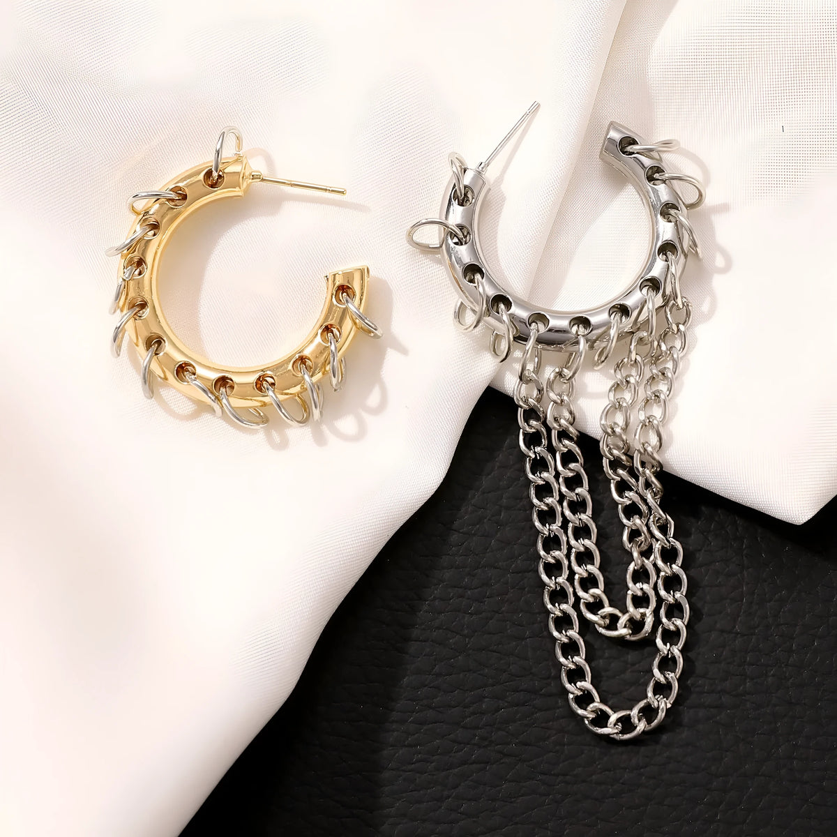 Punk long tassel earrings in alloy with electroplated finish, round geometric colour collision design, women's jewellery