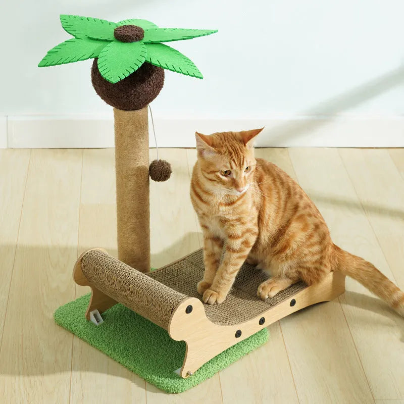 Wooden beach chair-style cat climbing frame with hemp scratch board and 60cm x 45cm platform