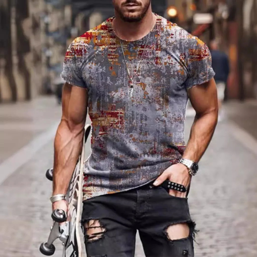 Men's camouflage print short sleeve T-shirt in loose fit milk silk polyester fabric