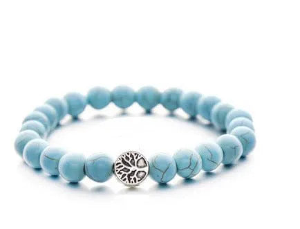6cm alloy bracelet with natural stone elements in volcanic, tiger eye, or pine wood variations