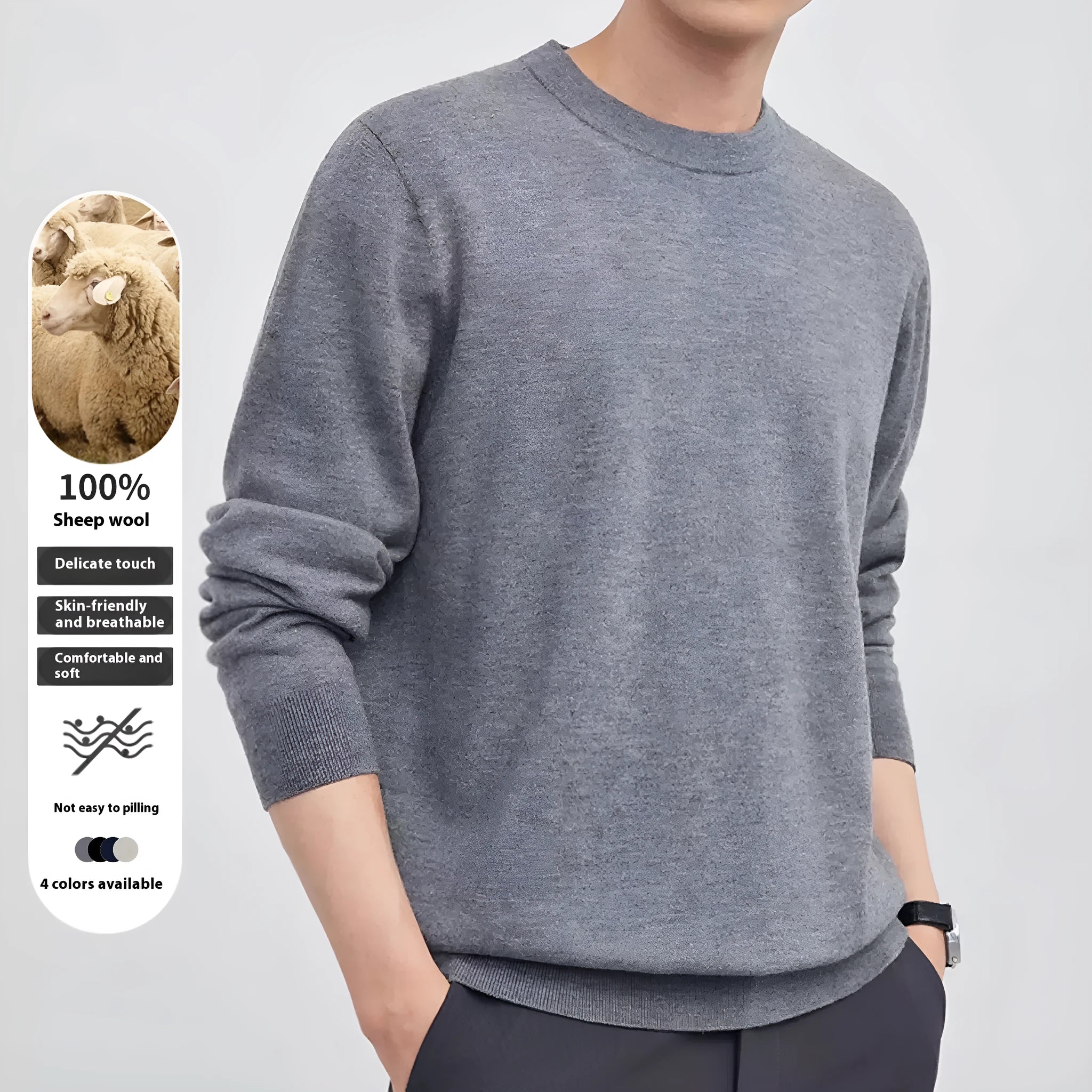 Men's regular fit pullover sweater in light camel colour made from standard wool yarn.