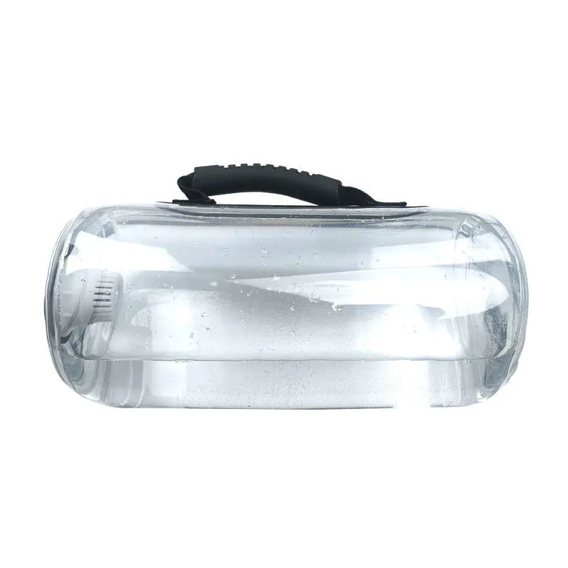 Transparent PVC water filled weight bag showing water level, approximately 50cm length, with inflation valve and soft construction for strength training