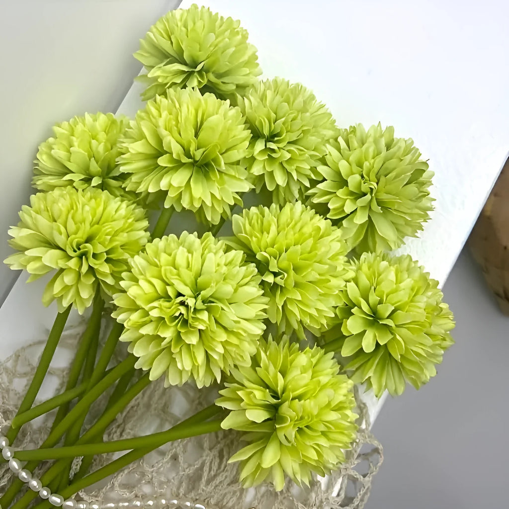 Green artificial silk flower desktop decoration measuring 20x6x5cm with dark and light green tones