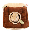 Brown cloth hanging rabbit nest with suspended stump design for indoor cages