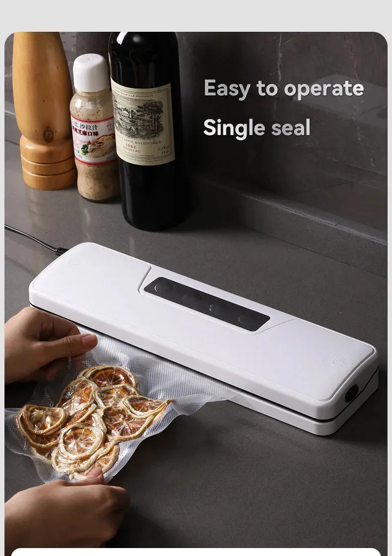 White automatic vacuum sealer machine with compact design for kitchen food preservation