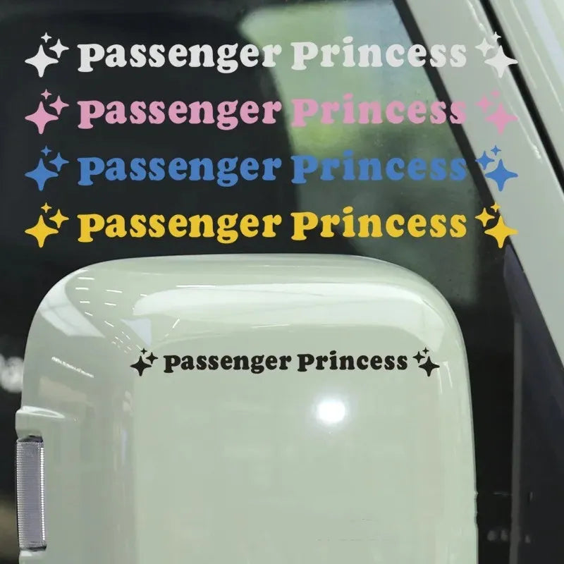 Passenger Princess decorative sticker for car rearview mirror measuring 12.5cm diameter in reflective colours