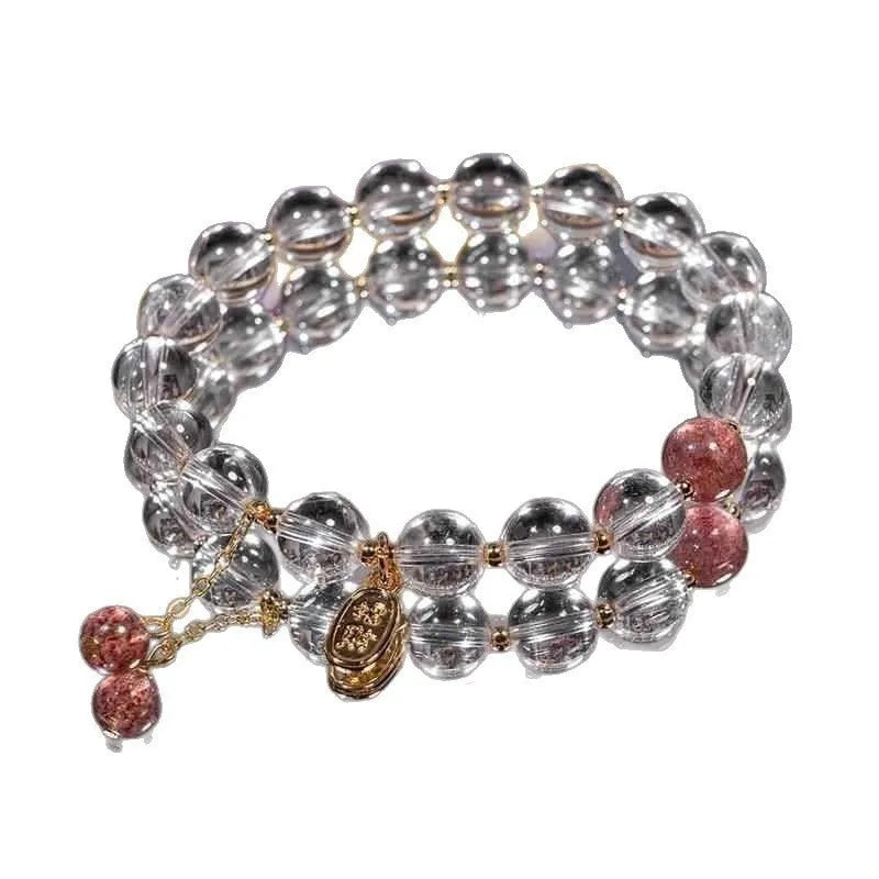 Handmade natural white crystal bracelet with 8mm beads and Matcha Green gift box.