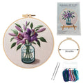 28 x 28 cm embroidery cloth with purple lily flower pattern and imitation bamboo frame