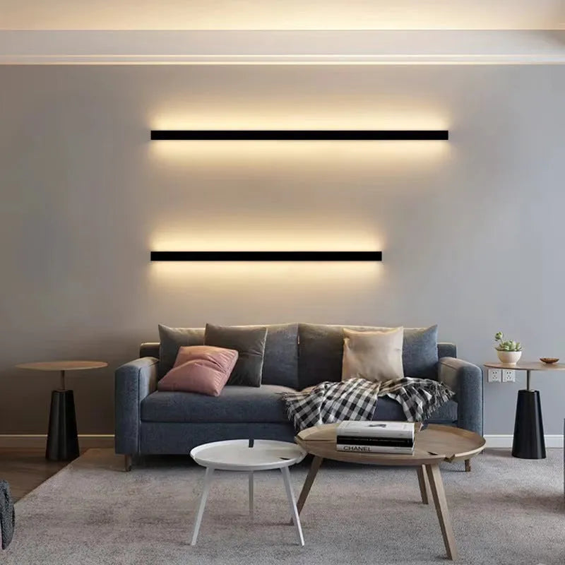 80cm black aluminium LED wall lamp with touch control for 3000K, 4000K, 6000K light colours and slotted-free mounting