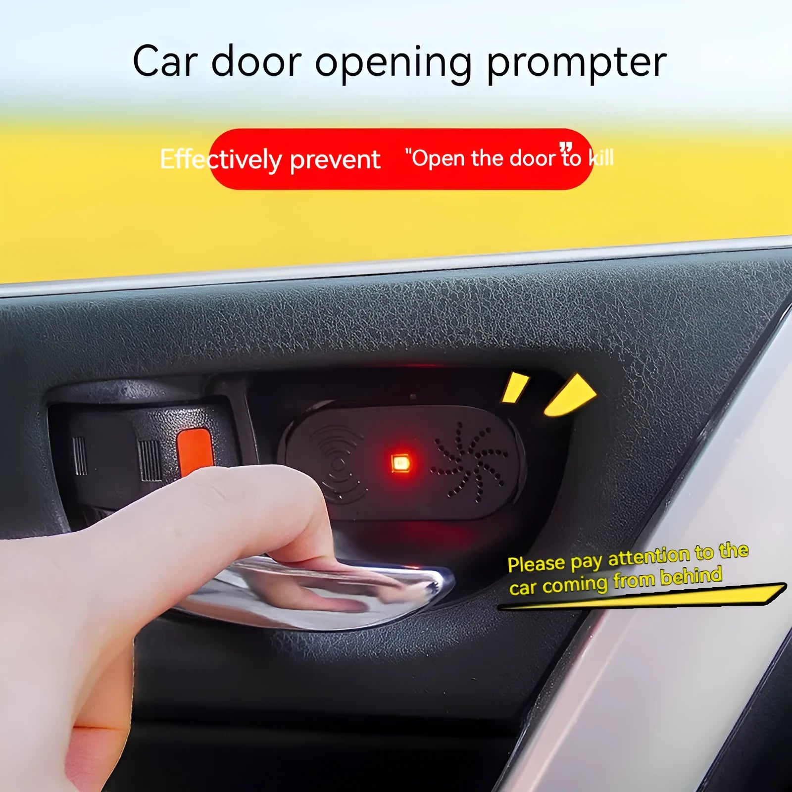Black ABS plastic car door reminder with infrared sensor for vehicle security alarm.