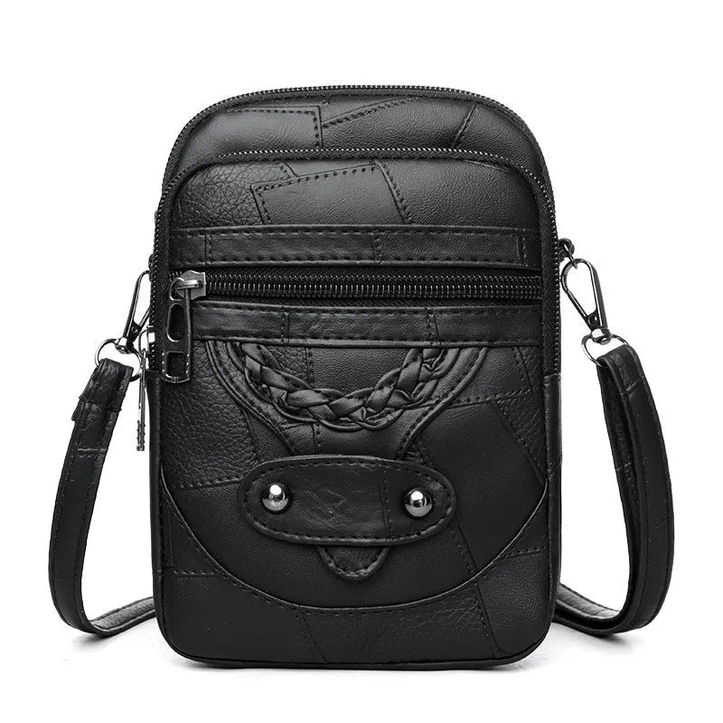 Soft PU leather mobile phone bag with retro woven design in square vertical shape