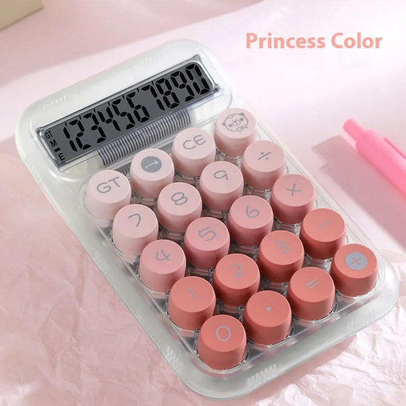 Round mechanical keyboard calculator with gradient colour finish and LCD display