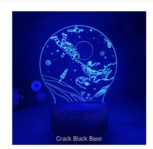 Touch 3D night light with USB power, 3W LED, seven colours, and black or white base options