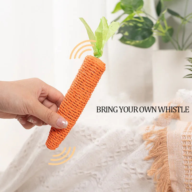 Interactive cat toy set with carrot-shaped toys, crinkle paper, ringing stones, extendable stick, and dental care chewing sticks