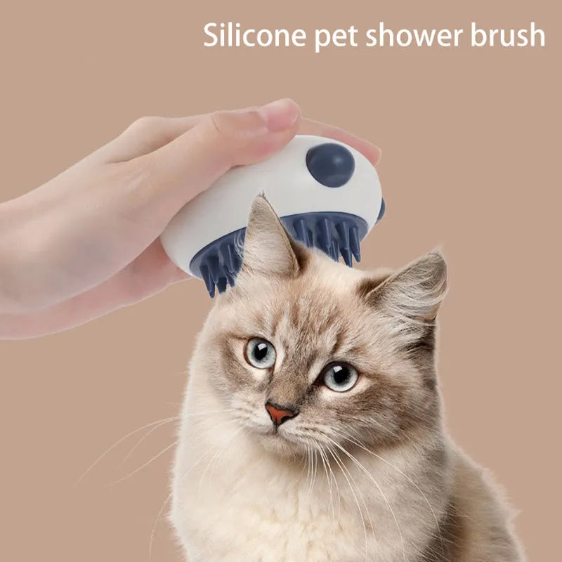 Panda-shaped silicone pet shower brush with soft bristles for cats and dogs.