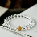 Unisex geometric obsidian and white crystal bracelet with black agate beads and golden dragon accent