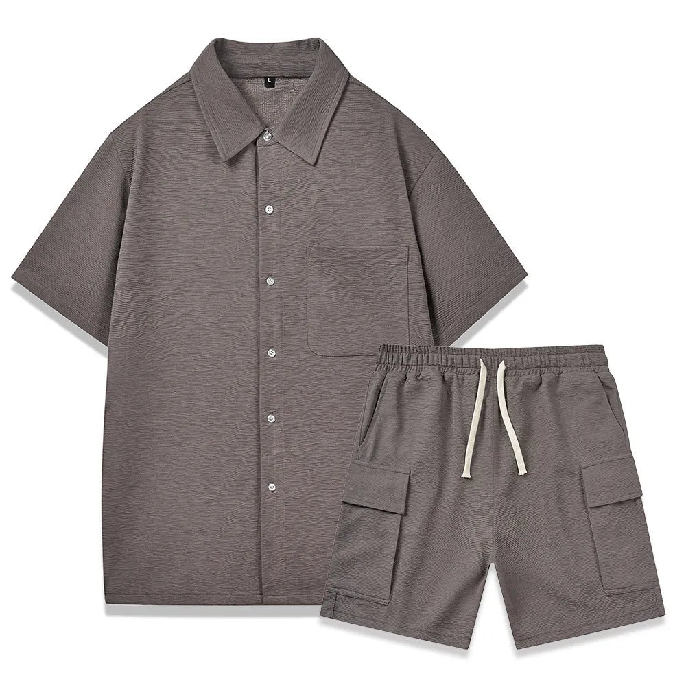 Young women's two-piece lounge set with plain short-sleeve top and elastic waist shorts